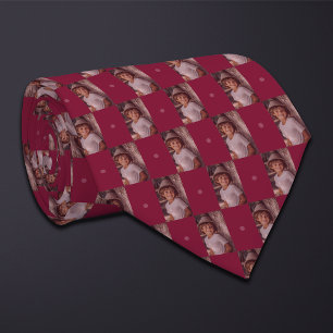 Burgundy Photo Checkerboard (Tall Rectangle) Neck Tie