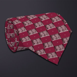 Burgundy Photo Checkerboard (Wide Rectangle) Neck Tie