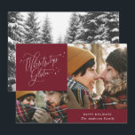 Burgundy photo collage elegant script Christmas Holiday Card<br><div class="desc">Where tree tops glisten multi photo Christmas holiday card. Background color could be customized.</div>