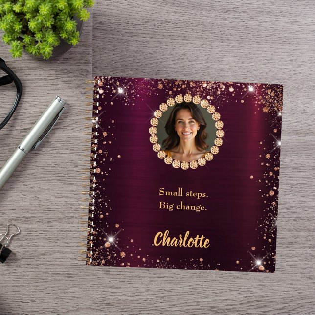 Burgundy photo diamonds inspirational quote notebook (Creator Uploaded)