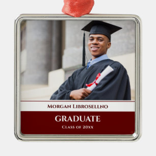 Burgundy Photo Graduation  Metal Ornament