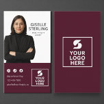Burgundy Photo Logo Real Estate Agent  Business Card