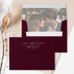 Burgundy Photo Pre-Printed Return Address 5x7 Envelope<br><div class="desc">This PRE-PRINTED RETURN ADDRESS envelope featuring elegant and romantic swirly calligraphy lettering with a faded photo. For more advanced customization of this design,  please click the BLUE DESIGN TOOL BUTTON above!</div>