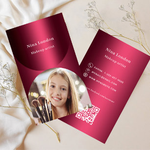 Burgundy photo Qr code Facebook Business Card