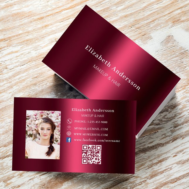 Burgundy photo qr code Facebook icon Business Card (Creator Uploaded)