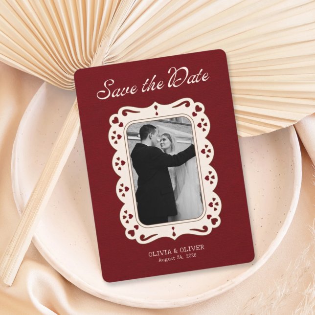 Burgundy photo retro lace  save the date (Creator Uploaded)