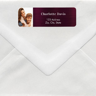 Burgundy photo wedding return address  label