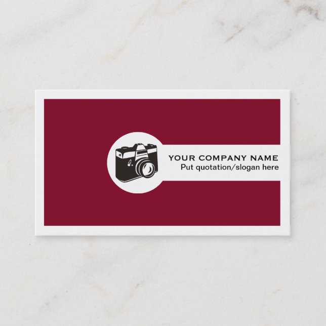 Burgundy photographer camera and borders business card (Front)