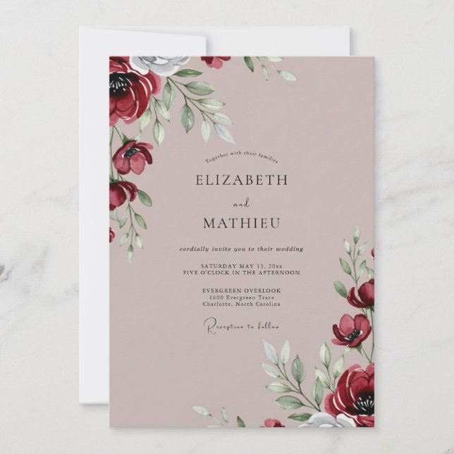 Burgundy Picturesque Winter Wedding Invitation (Front)