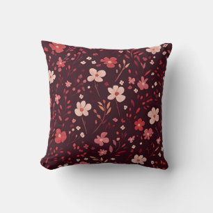 Burgundy Pillow with Pink and White Floral Pattern