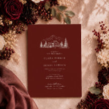 Burgundy Pine Lodge Wedding Invitation