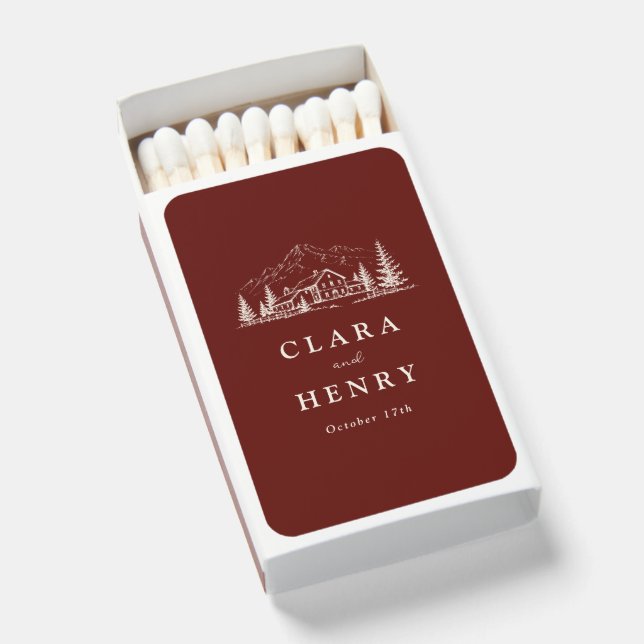 Burgundy Pine Wedding Matchbox Matchboxes (Front Open)