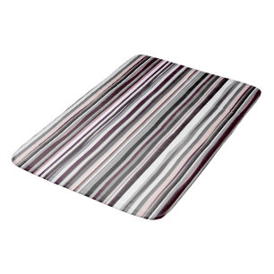 Burgundy, pink and Gray Abstract Stripes Bath Mat