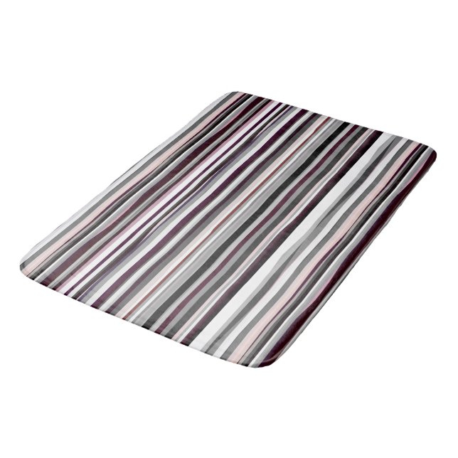 Burgundy, pink and Gray Abstract Stripes Bath Mat (Angled)