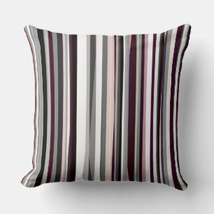 Burgundy, pink and Gray Abstract Stripes Throw Pillow