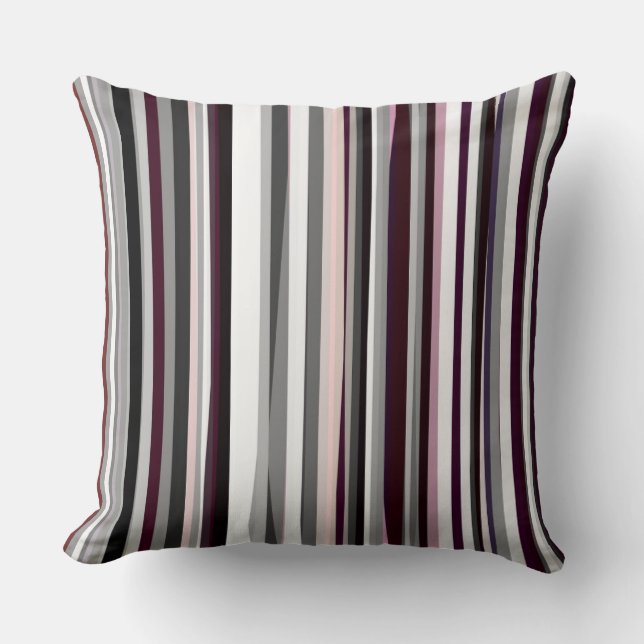 Burgundy, pink and Gray Abstract Stripes Throw Pillow (Front)
