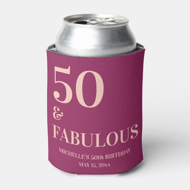 Burgundy Pink Birthday 50 and Fabulous Can Cooler (Can Front)