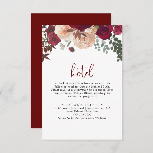 Burgundy Pink Blush Floral Hotel   Enclosure Card