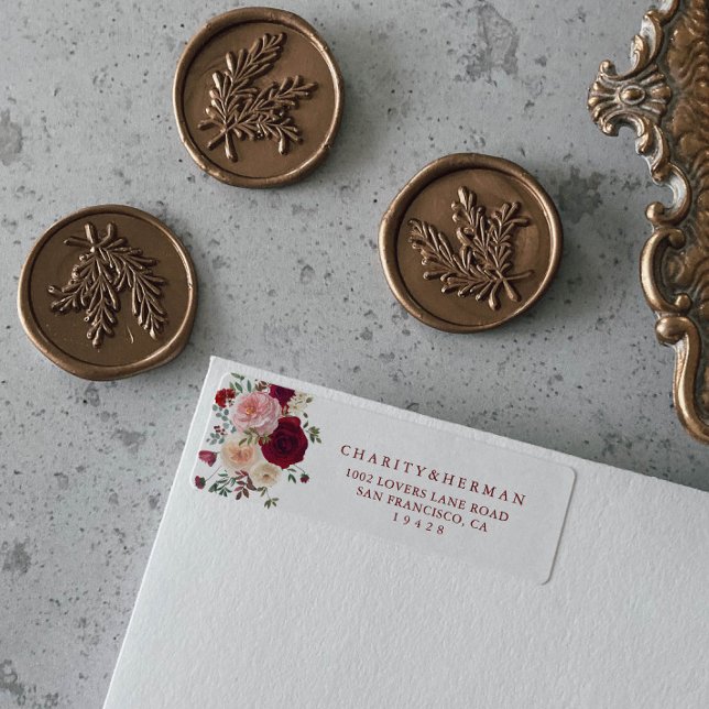 Burgundy Pink Blush Floral Return Address Label (Creator Uploaded)