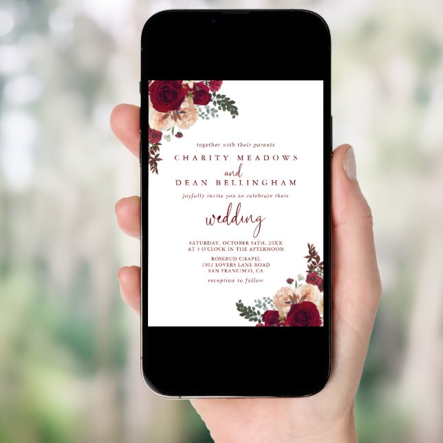 Burgundy Pink Blush Floral Wedding  Invitation (Front Digital)
