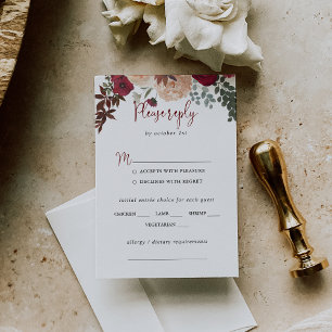 Burgundy Pink Blush Floral Wedding Menu Choice