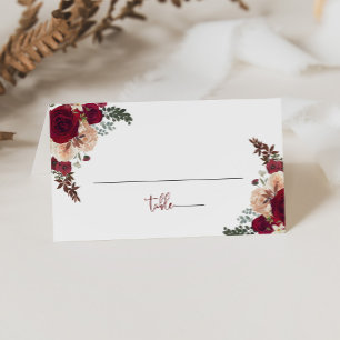 Burgundy Pink Blush Floral Wedding   Place Card