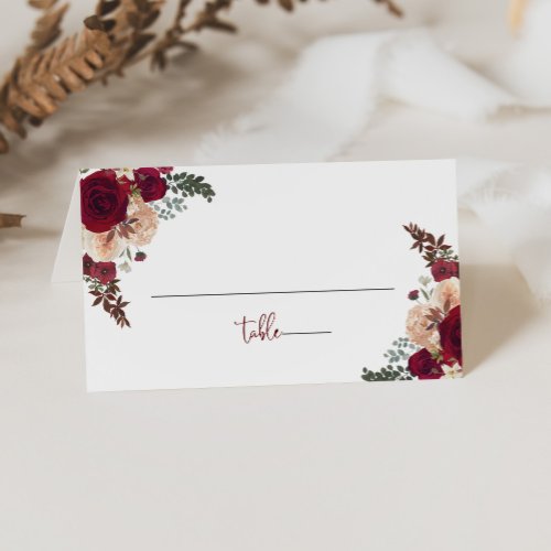 Burgundy Pink Blush Floral Wedding Place Card