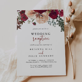 Burgundy Pink Blush Floral Wedding Reception Invitation