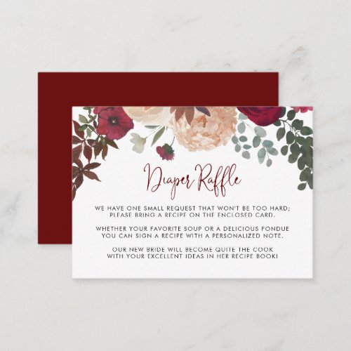 Burgundy Pink Blush Floral Wedding Recipe Request  Enclosure Card