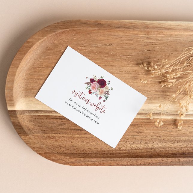 Burgundy Pink Blush Floral Wedding Website  Enclosure Card (Creator Uploaded)