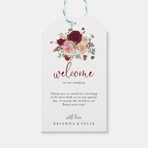Burgundy Pink Blush Floral Wedding Welcome   Gift Tags