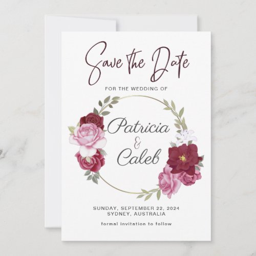 Burgundy Pink Blush Red Roses Frame Save the Date