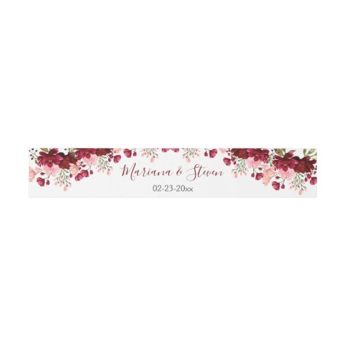 Burgundy Pink Blush Watercolor Floral Wedding Invitation Belly Band