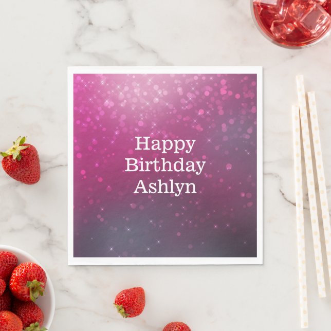 Burgundy Pink Bokeh Hearts Birthday Napkins (Insitu)