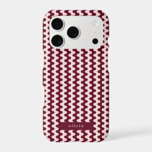 Burgundy Pink Bold Wavy Pattern With Name iPhone 17 Pro Case