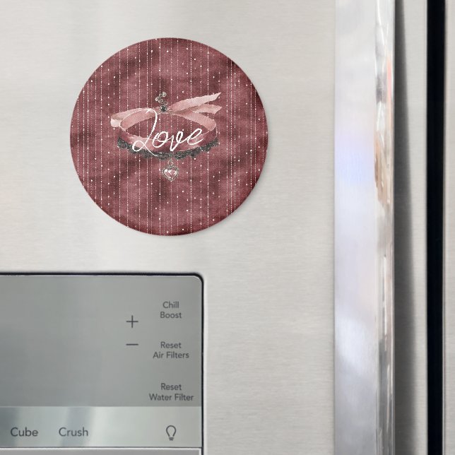 Burgundy Pink Bow Heart Necklace Magnet (In Situ (Fridge))