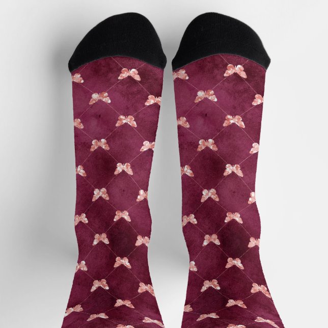 Burgundy Pink Butterflies            Socks (Top)