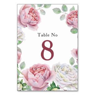 Burgundy Pink Chic Rose Floral Wedding Table Card