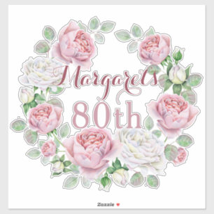 Burgundy Pink Country Rose Floral 80th Birthday Sticker