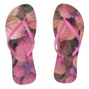 Burgundy, Pink, Cream Leaves Flip Flops