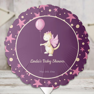 Burgundy Pink Dragon Illustration Girl Baby Shower Balloon