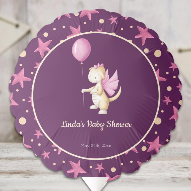 Burgundy Pink Dragon Illustration Girl Baby Shower Balloon (Creator Uploaded)
