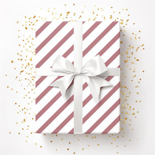 Burgundy Pink Dusty Rose White Stripes Pattern Wrapping Paper