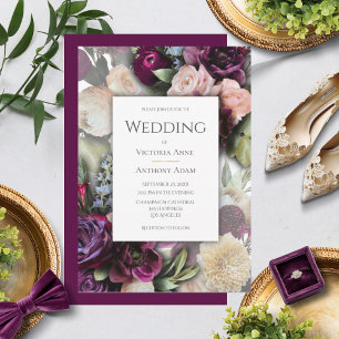 Burgundy Pink Elegant Floral Wedding Invitation