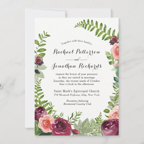 Burgundy Pink Fantasy Floral Wedding Invitation