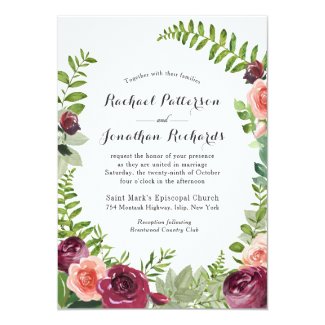 Burgundy Pink Fantasy Floral Wedding Invitation