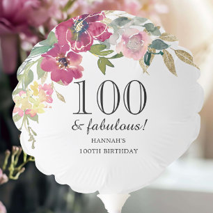Burgundy Pink Floral 100th Birthday Balloon