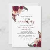 Burgundy Pink Floral 50th Wedding Anniversary  Invitation (Front)