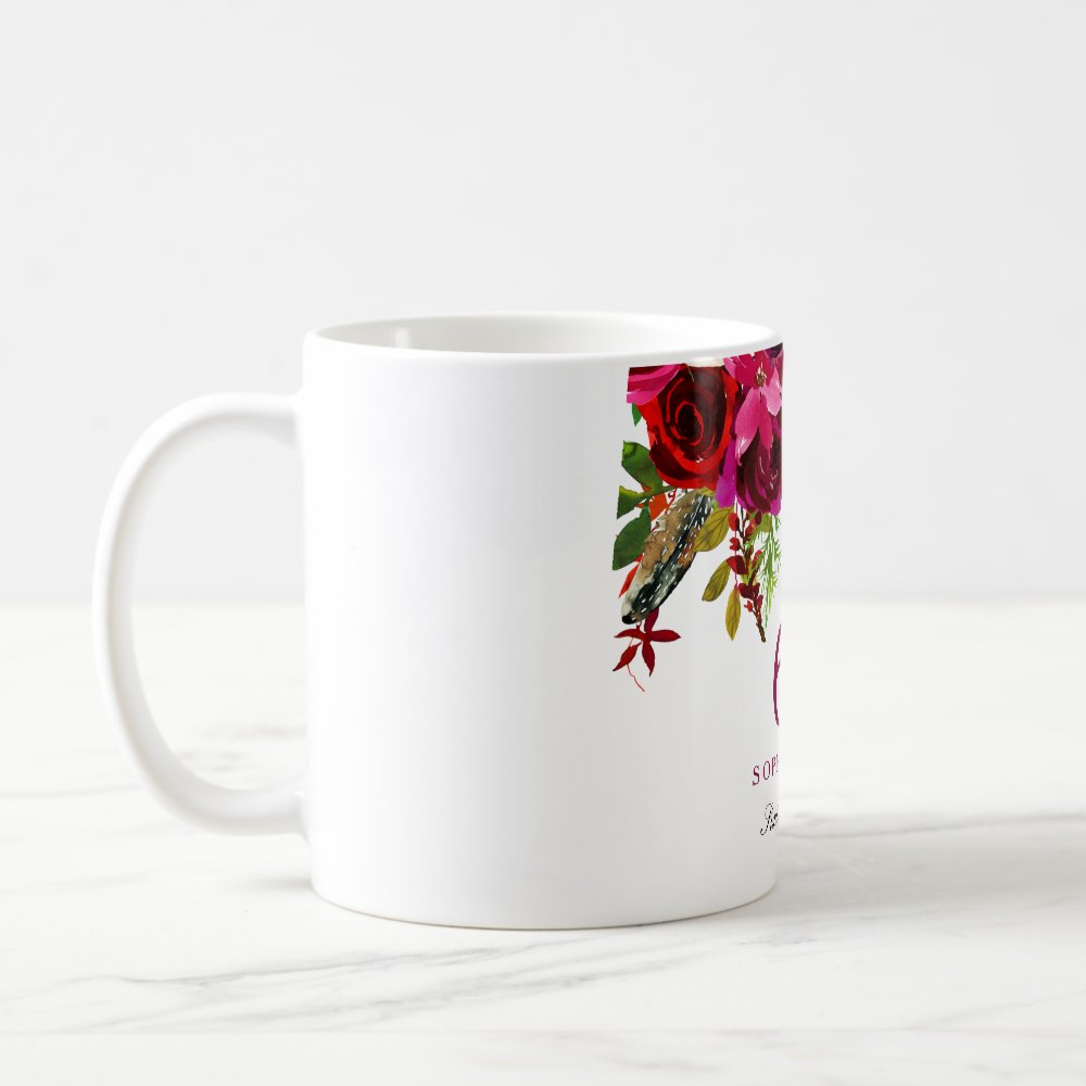 Discover Burgundy Pink Floral 60th Birthday Guest Personalized Gift Coffee Mug