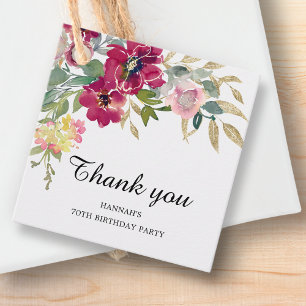 Burgundy Pink Floral 70th Birthday Thank you Favor Tags